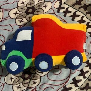Dump Truck Room Gear Kids Decorative Throw Pillow Red Yellow Blue 15"